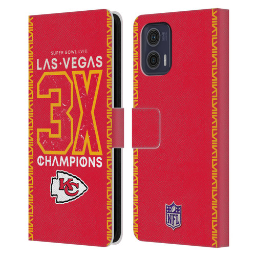 NFL 2024 Super Bowl LVIII Champions Kansas City Chiefs 3x Champ Leather Book Wallet Case Cover For Motorola Moto G73 5G
