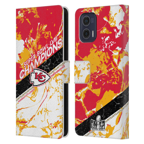 NFL 2024 Super Bowl LVIII Champions Kansas City Chiefs Marble Leather Book Wallet Case Cover For Motorola Moto G73 5G