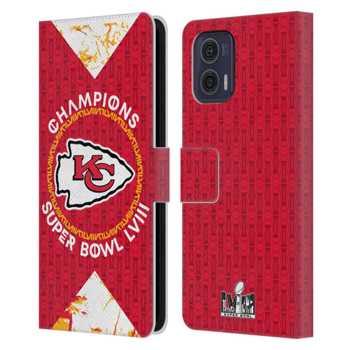 NFL 2024 Super Bowl LVIII Champions Kansas City Chiefs Patterns Leather Book Wallet Case Cover For Motorola Moto G73 5G