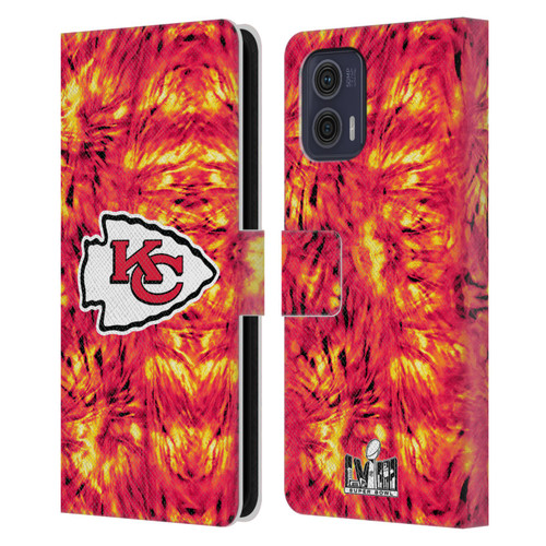 NFL 2024 Super Bowl LVIII Champions Kansas City Chiefs Tie Dye Leather Book Wallet Case Cover For Motorola Moto G73 5G