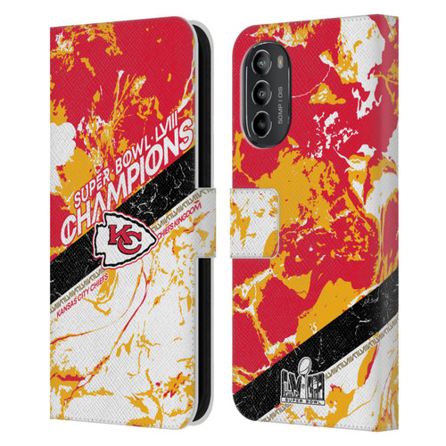 NFL 2024 Super Bowl LVIII Champions Kansas City Chiefs Marble Leather Book Wallet Case Cover For Motorola Moto G82 5G