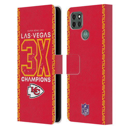 NFL 2024 Super Bowl LVIII Champions Kansas City Chiefs 3x Champ Leather Book Wallet Case Cover For Motorola Moto G9 Power