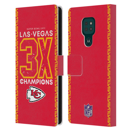 NFL 2024 Super Bowl LVIII Champions Kansas City Chiefs 3x Champ Leather Book Wallet Case Cover For Motorola Moto G9 Play