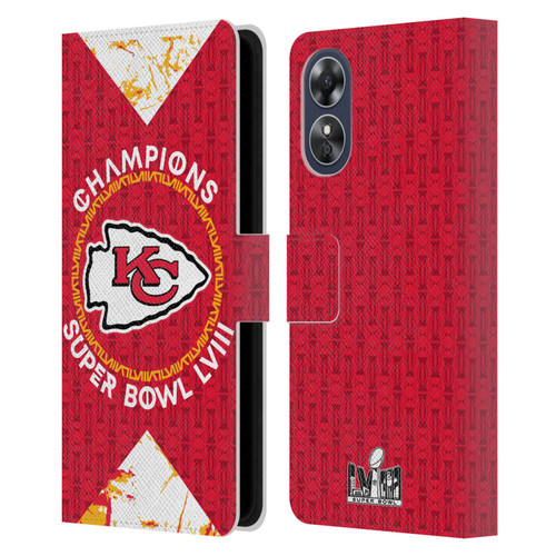 NFL 2024 Super Bowl LVIII Champions Kansas City Chiefs Patterns Leather Book Wallet Case Cover For OPPO A17