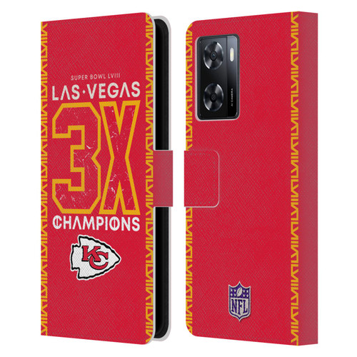 NFL 2024 Super Bowl LVIII Champions Kansas City Chiefs 3x Champ Leather Book Wallet Case Cover For OPPO A57s
