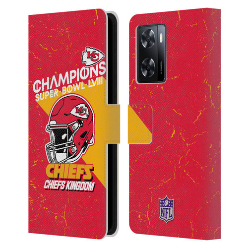 NFL 2024 Super Bowl LVIII Champions Kansas City Chiefs Helmet Leather Book Wallet Case Cover For OPPO A57s