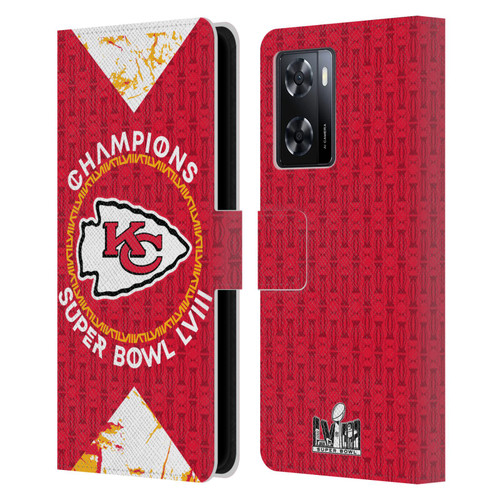 NFL 2024 Super Bowl LVIII Champions Kansas City Chiefs Patterns Leather Book Wallet Case Cover For OPPO A57s