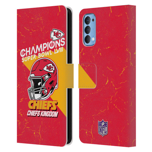 NFL 2024 Super Bowl LVIII Champions Kansas City Chiefs Helmet Leather Book Wallet Case Cover For OPPO Reno 4 5G