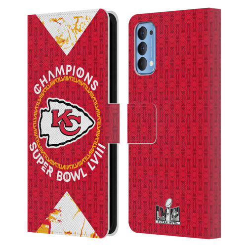 NFL 2024 Super Bowl LVIII Champions Kansas City Chiefs Patterns Leather Book Wallet Case Cover For OPPO Reno 4 5G