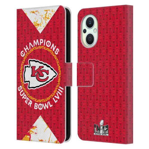 NFL 2024 Super Bowl LVIII Champions Kansas City Chiefs Patterns Leather Book Wallet Case Cover For OPPO Reno8 Lite