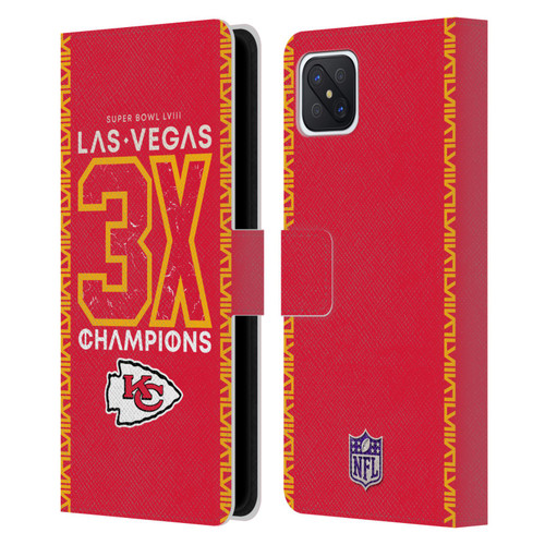 NFL 2024 Super Bowl LVIII Champions Kansas City Chiefs 3x Champ Leather Book Wallet Case Cover For OPPO Reno4 Z 5G