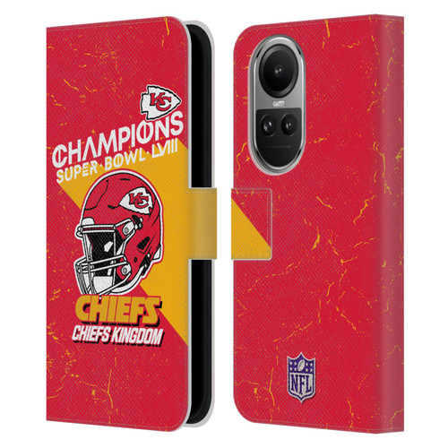 NFL 2024 Super Bowl LVIII Champions Kansas City Chiefs Helmet Leather Book Wallet Case Cover For OPPO Reno10 5G / Reno10 Pro 5G