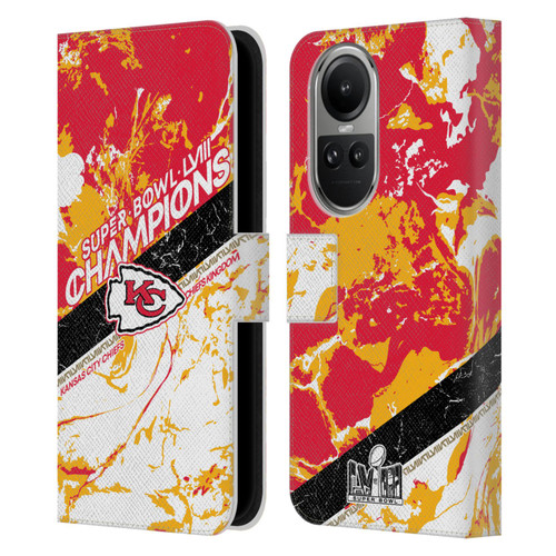 NFL 2024 Super Bowl LVIII Champions Kansas City Chiefs Marble Leather Book Wallet Case Cover For OPPO Reno10 5G / Reno10 Pro 5G