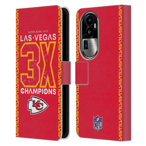 NFL 2024 Super Bowl LVIII Champions Kansas City Chiefs 3x Champ Leather Book Wallet Case Cover For OPPO Reno10 Pro+