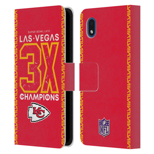 NFL 2024 Super Bowl LVIII Champions Kansas City Chiefs 3x Champ Leather Book Wallet Case Cover For Samsung Galaxy A01 Core (2020)