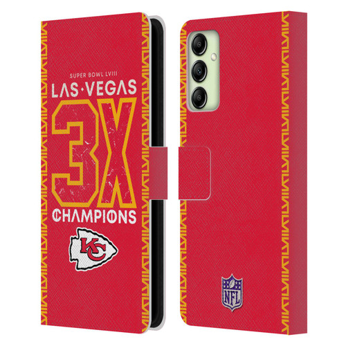NFL 2024 Super Bowl LVIII Champions Kansas City Chiefs 3x Champ Leather Book Wallet Case Cover For Samsung Galaxy A14 5G