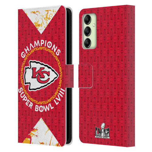 NFL 2024 Super Bowl LVIII Champions Kansas City Chiefs Patterns Leather Book Wallet Case Cover For Samsung Galaxy A14 5G