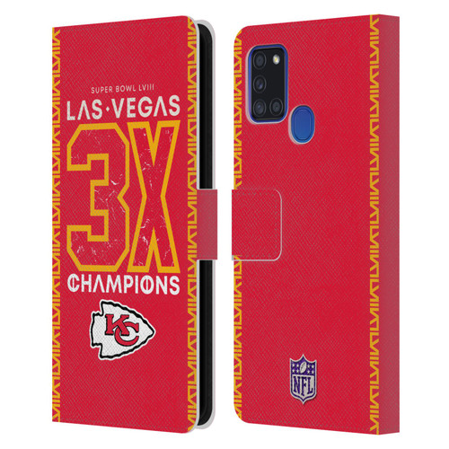NFL 2024 Super Bowl LVIII Champions Kansas City Chiefs 3x Champ Leather Book Wallet Case Cover For Samsung Galaxy A21s (2020)