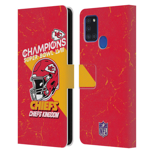 NFL 2024 Super Bowl LVIII Champions Kansas City Chiefs Helmet Leather Book Wallet Case Cover For Samsung Galaxy A21s (2020)