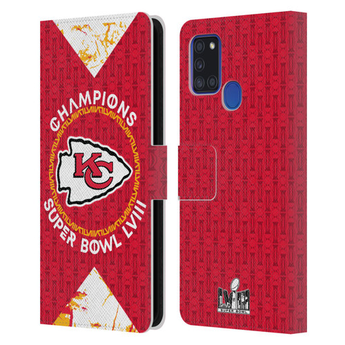 NFL 2024 Super Bowl LVIII Champions Kansas City Chiefs Patterns Leather Book Wallet Case Cover For Samsung Galaxy A21s (2020)