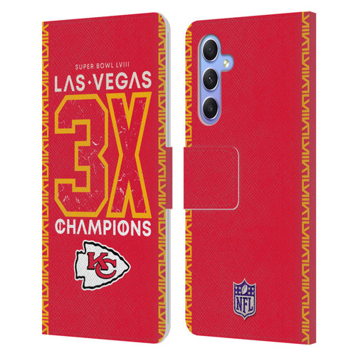 NFL 2024 Super Bowl LVIII Champions Kansas City Chiefs 3x Champ Leather Book Wallet Case Cover For Samsung Galaxy A34 5G