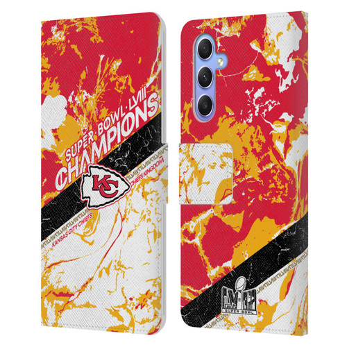 NFL 2024 Super Bowl LVIII Champions Kansas City Chiefs Marble Leather Book Wallet Case Cover For Samsung Galaxy A34 5G