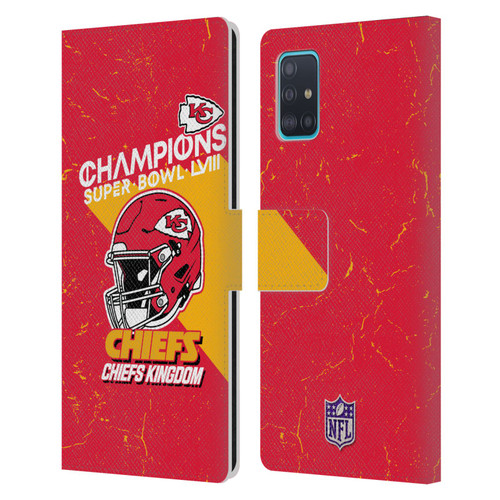 NFL 2024 Super Bowl LVIII Champions Kansas City Chiefs Helmet Leather Book Wallet Case Cover For Samsung Galaxy A51 (2019)