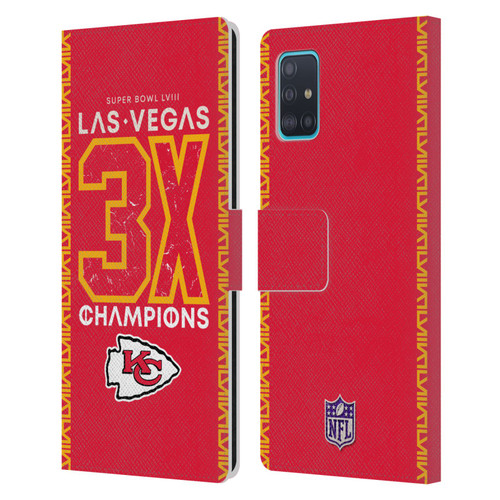 NFL 2024 Super Bowl LVIII Champions Kansas City Chiefs 3x Champ Leather Book Wallet Case Cover For Samsung Galaxy A51 (2019)