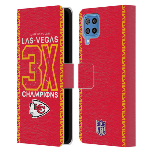 NFL 2024 Super Bowl LVIII Champions Kansas City Chiefs 3x Champ Leather Book Wallet Case Cover For Samsung Galaxy F22 (2021)