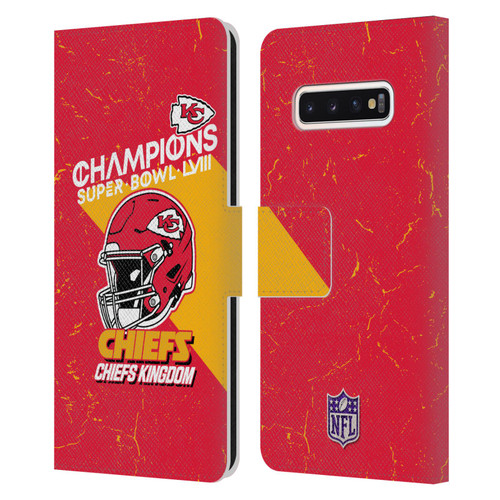 NFL 2024 Super Bowl LVIII Champions Kansas City Chiefs Helmet Leather Book Wallet Case Cover For Samsung Galaxy S10