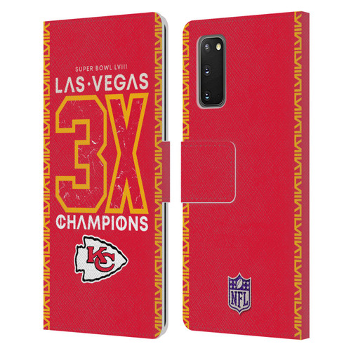 NFL 2024 Super Bowl LVIII Champions Kansas City Chiefs 3x Champ Leather Book Wallet Case Cover For Samsung Galaxy S20 / S20 5G