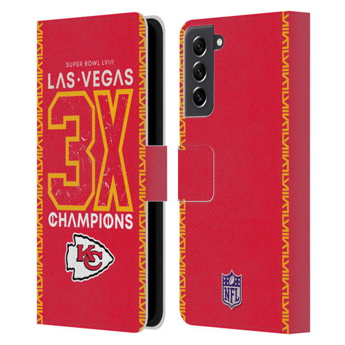NFL 2024 Super Bowl LVIII Champions Kansas City Chiefs 3x Champ Leather Book Wallet Case Cover For Samsung Galaxy S21 FE 5G