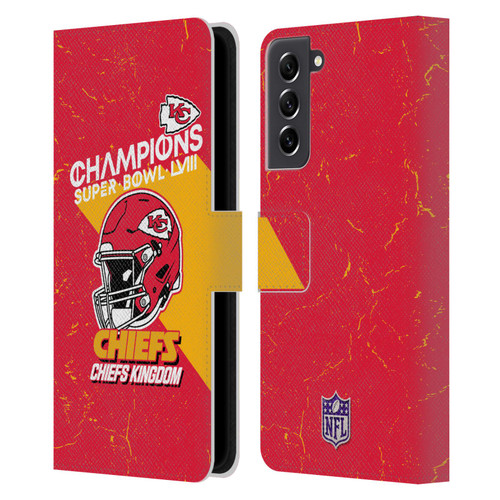NFL 2024 Super Bowl LVIII Champions Kansas City Chiefs Helmet Leather Book Wallet Case Cover For Samsung Galaxy S21 FE 5G