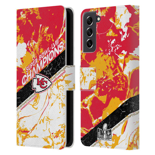 NFL 2024 Super Bowl LVIII Champions Kansas City Chiefs Marble Leather Book Wallet Case Cover For Samsung Galaxy S21 FE 5G