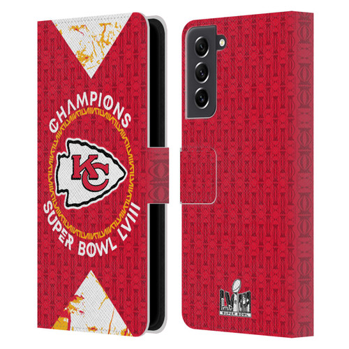 NFL 2024 Super Bowl LVIII Champions Kansas City Chiefs Patterns Leather Book Wallet Case Cover For Samsung Galaxy S21 FE 5G