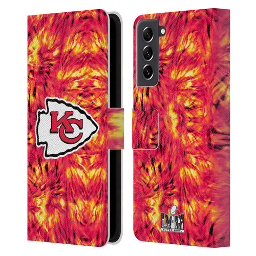 NFL 2024 Super Bowl LVIII Champions Kansas City Chiefs Tie Dye Leather Book Wallet Case Cover For Samsung Galaxy S21 FE 5G