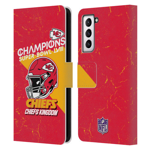 NFL 2024 Super Bowl LVIII Champions Kansas City Chiefs Helmet Leather Book Wallet Case Cover For Samsung Galaxy S21 5G