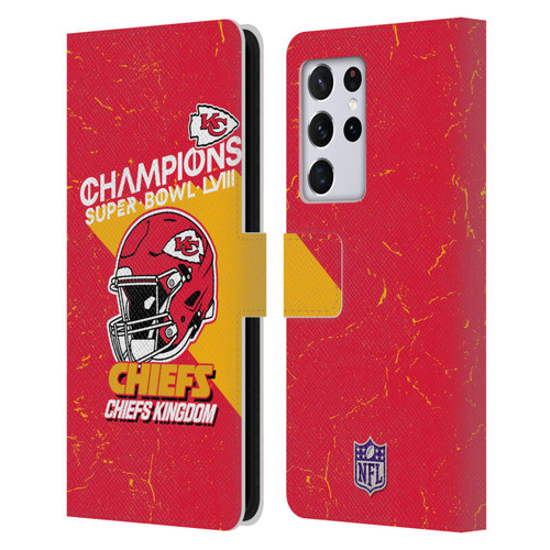 NFL 2024 Super Bowl LVIII Champions Kansas City Chiefs Helmet Leather Book Wallet Case Cover For Samsung Galaxy S21 Ultra 5G