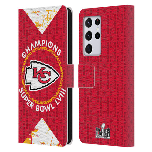 NFL 2024 Super Bowl LVIII Champions Kansas City Chiefs Patterns Leather Book Wallet Case Cover For Samsung Galaxy S21 Ultra 5G