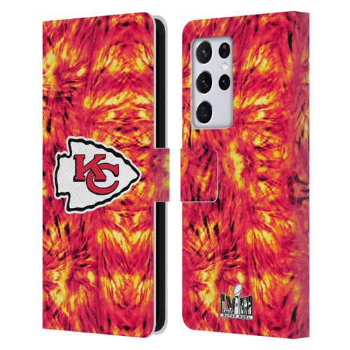 NFL 2024 Super Bowl LVIII Champions Kansas City Chiefs Tie Dye Leather Book Wallet Case Cover For Samsung Galaxy S21 Ultra 5G