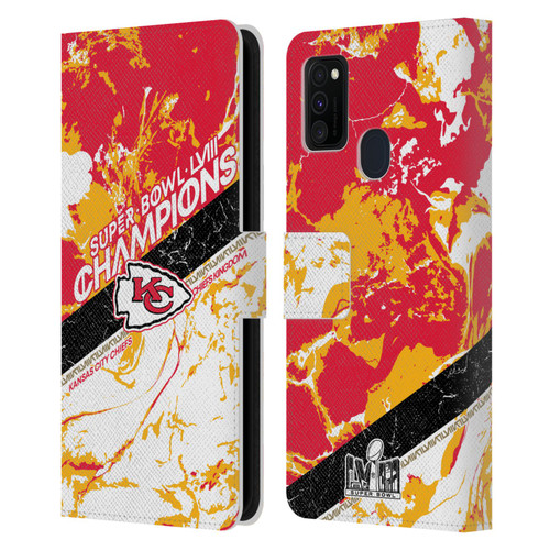 NFL 2024 Super Bowl LVIII Champions Kansas City Chiefs Marble Leather Book Wallet Case Cover For Samsung Galaxy M30s (2019)/M21 (2020)