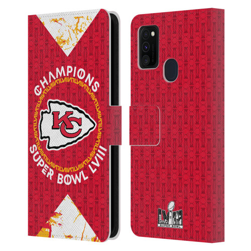 NFL 2024 Super Bowl LVIII Champions Kansas City Chiefs Patterns Leather Book Wallet Case Cover For Samsung Galaxy M30s (2019)/M21 (2020)