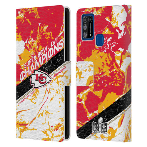 NFL 2024 Super Bowl LVIII Champions Kansas City Chiefs Marble Leather Book Wallet Case Cover For Samsung Galaxy M31 (2020)