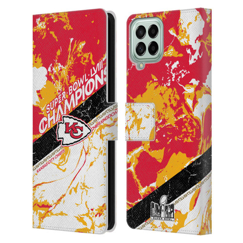 NFL 2024 Super Bowl LVIII Champions Kansas City Chiefs Marble Leather Book Wallet Case Cover For Samsung Galaxy M33 (2022)