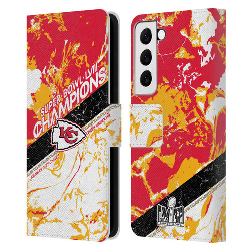 NFL 2024 Super Bowl LVIII Champions Kansas City Chiefs Marble Leather Book Wallet Case Cover For Samsung Galaxy S22 5G