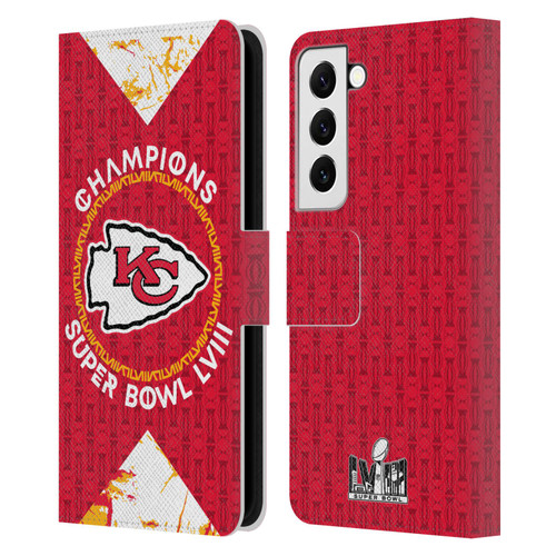 NFL 2024 Super Bowl LVIII Champions Kansas City Chiefs Patterns Leather Book Wallet Case Cover For Samsung Galaxy S22 5G