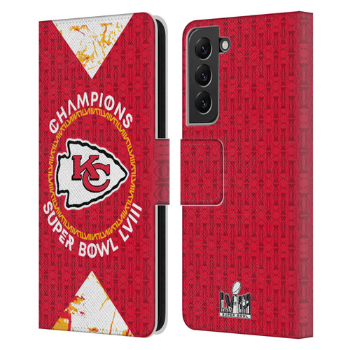 NFL 2024 Super Bowl LVIII Champions Kansas City Chiefs Patterns Leather Book Wallet Case Cover For Samsung Galaxy S22+ 5G