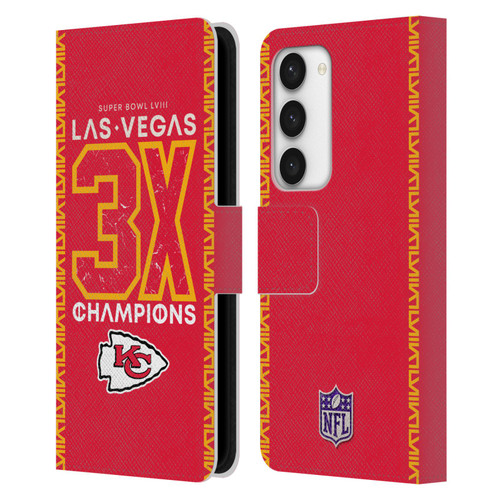 NFL 2024 Super Bowl LVIII Champions Kansas City Chiefs 3x Champ Leather Book Wallet Case Cover For Samsung Galaxy S23 5G