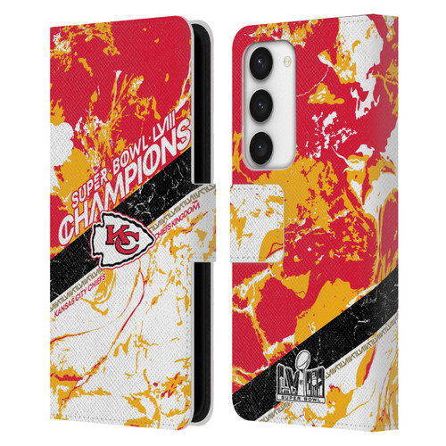 NFL 2024 Super Bowl LVIII Champions Kansas City Chiefs Marble Leather Book Wallet Case Cover For Samsung Galaxy S23 5G