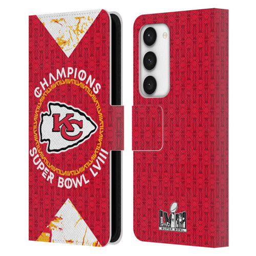 NFL 2024 Super Bowl LVIII Champions Kansas City Chiefs Patterns Leather Book Wallet Case Cover For Samsung Galaxy S23 5G